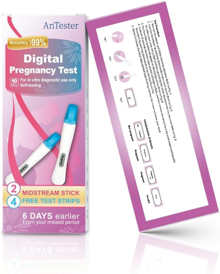 2X Early Digital Pregnancy Test Kit + 4X hcg Test Strips 10mIU/mL,at-Home Pregnancy Test Kit for Women with Easy-to-Read Results - Image 2