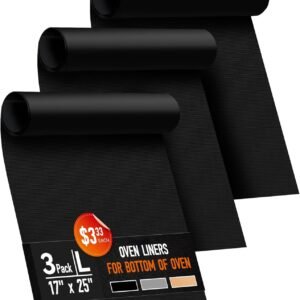 3 Pack Oven Liners for Bottom of Oven, 17x25" Large Heavy Duty Non-Stick Reusable Oven Mat for Electric, Gas, Toaster & Convection Ovens - BPA & PFOA Free, Dishwasher Safe, Kitchen Essentials, Black