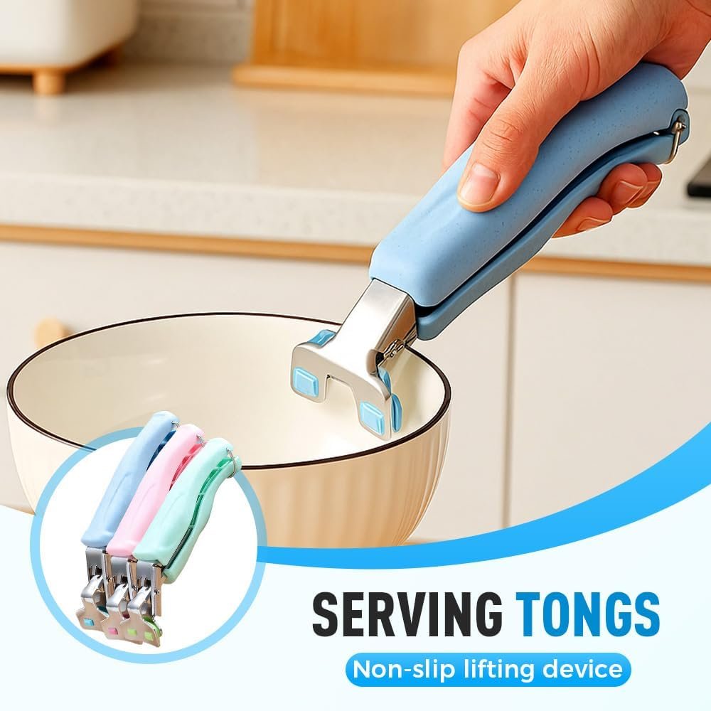 3 Pcs Hot Plate Grippers, 2026 Upgraded Multi Purpose Hot Plate Gripper, Anti-Scald Bowl Dish Holder Tong Clip for Kitchen Cooking (Blue) - Image 2