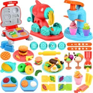 3 in 1 Color Dough Kitchen Creations Set, Ice Cream Spaghetti Burger Maker Machine, Art Crafts Food Modeling Toys, Accessories Tools Kit for Boys Girls Kids Toddlers Ages 3+ (12 Colors Dough)