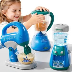 3-in-1 Play Kitchen Appliances Set for Kids, Pretend Play Toys with Blender, Mixers, Water Dispenser, Realistic Sounds & Light, Birthday Gifts for 3-8 Year Old Girl