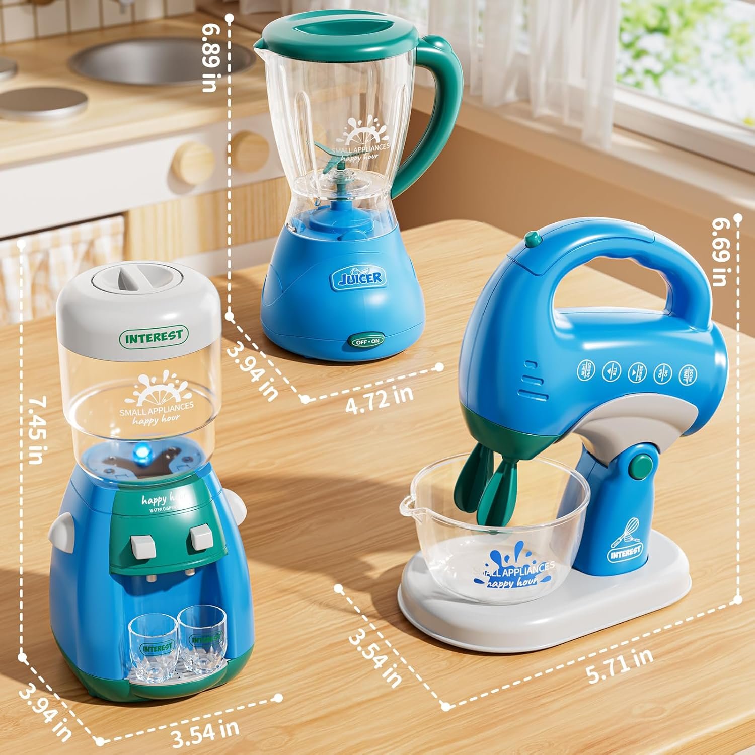 3-in-1 Play Kitchen Appliances Set for Kids, Pretend Play Toys with Blender, Mixers, Water Dispenser, Realistic Sounds & Light, Birthday Gifts for 3-8 Year Old Girl - Image 2