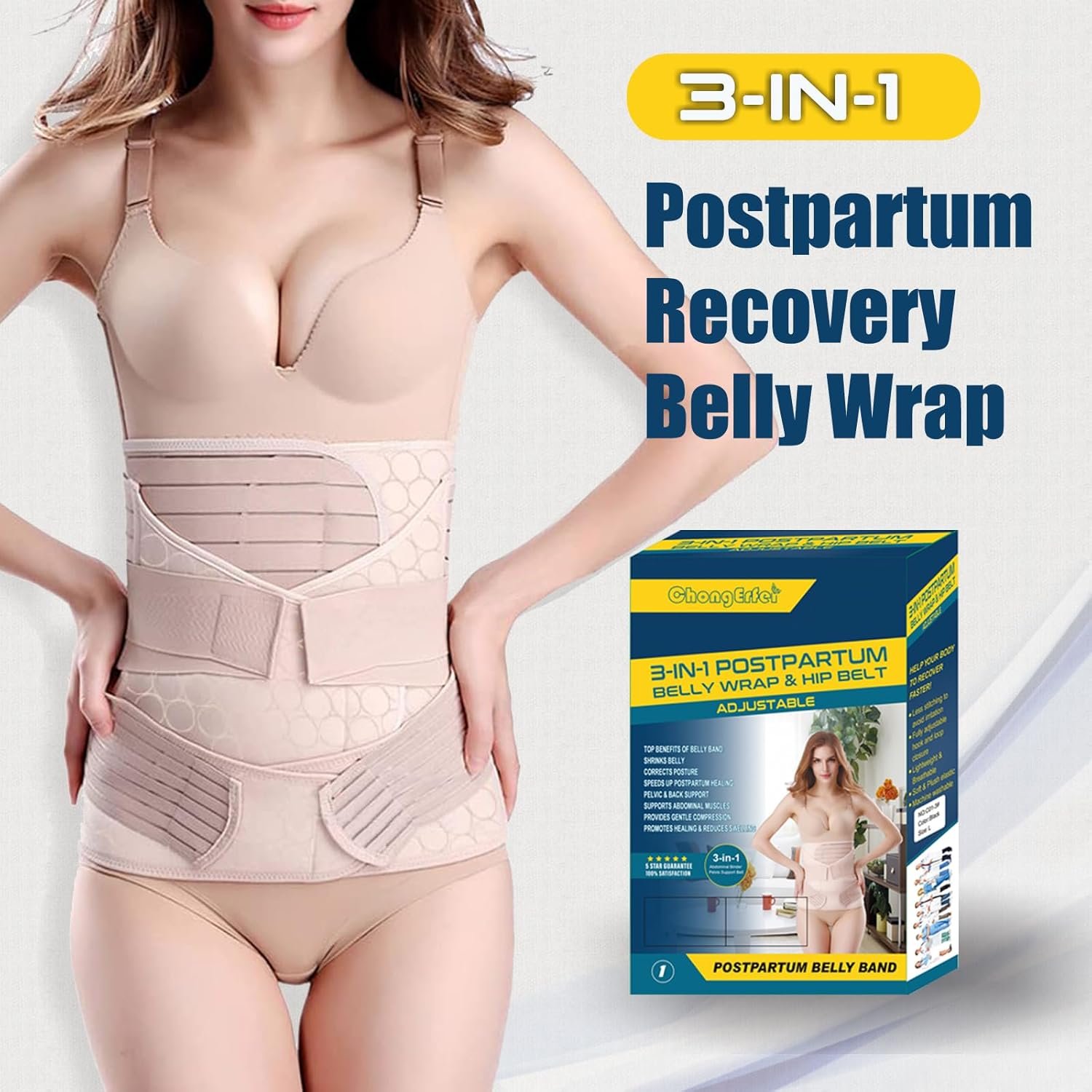 3 in 1 Postpartum Belly Band - Postpartum Belly Support Recovery Wrap, After Birth Brace, Slimming Girdles, Body Shaper Waist Shapewear, Post Surgery Pregnancy Belly Support Band (S/M, Beige) - Image 2
