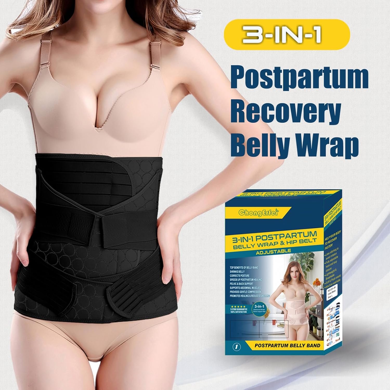 3 in 1 Postpartum Belly Band - Postpartum Belly Support Recovery Wrap, After Birth Brace, Slimming Girdles, Body Shaper Waist Shapewear, Post Surgery Pregnancy Belly Support Band (XXL, Black) - Image 2