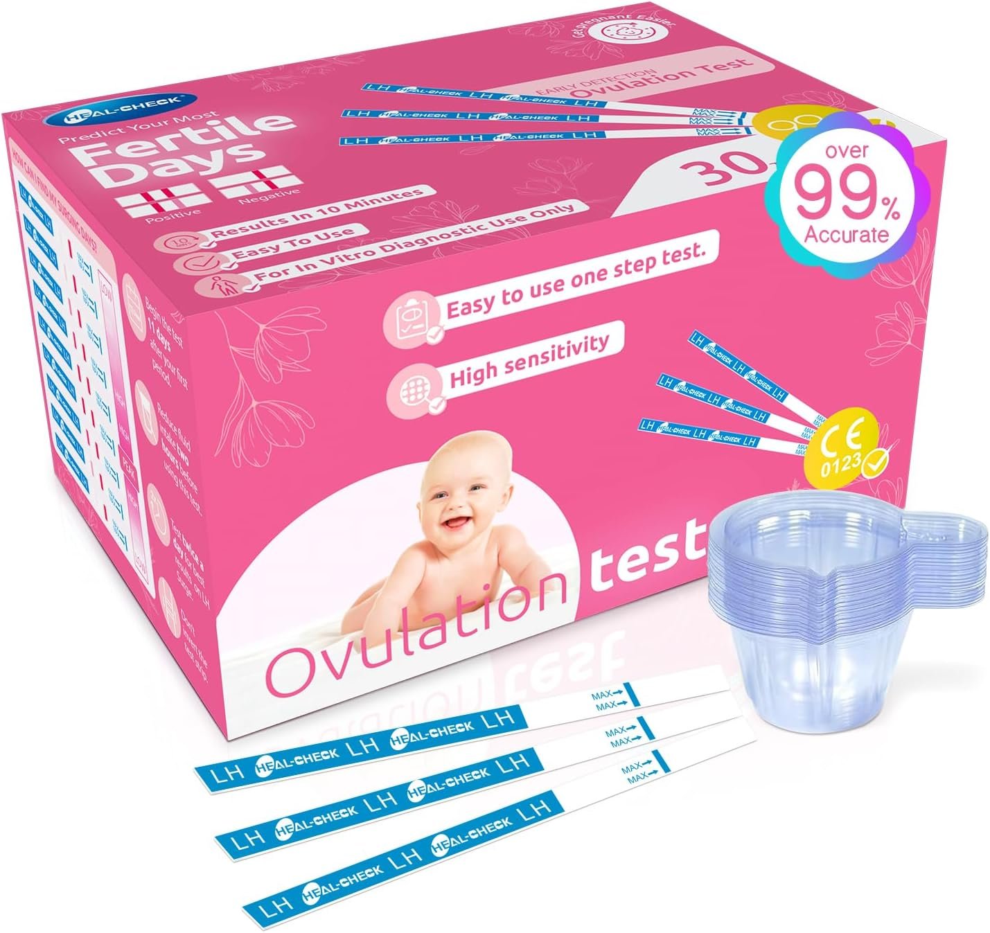 30 Count Ovulation Test Strips with Cups, Bulk Ovulation Test Strips for Women, Ovulation Predictor Kit, Accurate Fertility Tests for Home, Individually Wrapped 5mm LH