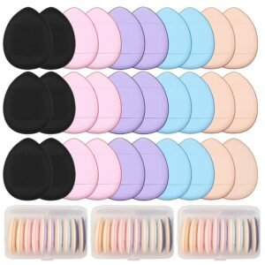 30 Pcs Mini Powder Puff & mini makeup sponge Set，with Storage Box - setting powder puff, Dual-Use (Dry/Wet) for Foundation, Concealer & Eyeshadow - Soft.Finger powder puff&makeup puff， Makeup Sponge