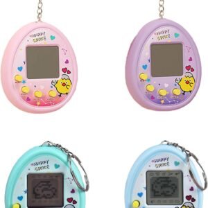 4 Pieces Virtual Electronic Digital Pets Keychains Nostalgic 168 Giga Pets in One Virtual Cyber Digital Nostalgic Handheld Electronic Toys for Kids Funny Play (Printed Color Version)