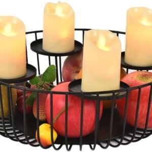 4-Tray Matte Black Candle Holder - Round Pillar Candle Holder for Fireplace Mantel, Dining Table Centerpiece, Modern Wire Basket Candle Stand for Home Decor, Wedding & Holiday Decorations