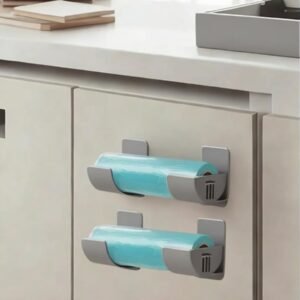 4pcs No-Drill Kitchen Storage Rack & Trash Bag Dispenser, Wall-Mounted Organizer for Foil Wraps, Bags, Space-Saving Home Storage Solution, Multifunctional Kitchen Organizer,Grey