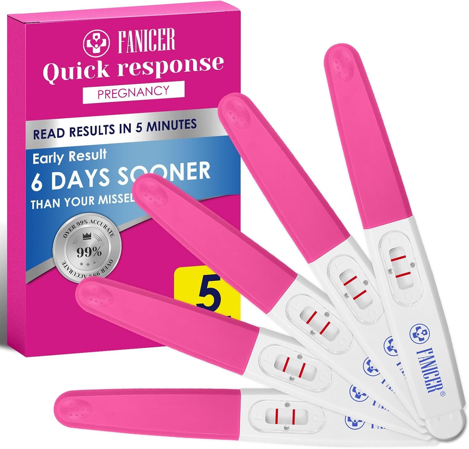 5 Count Early Detection Pregnancy Tests, Pregnancy Test Kit, Accurate Early HCG Detection for Women, Quick and Easy to Use, Easy at-Home Pregnancy Tests, Individually Packed(Rose red)