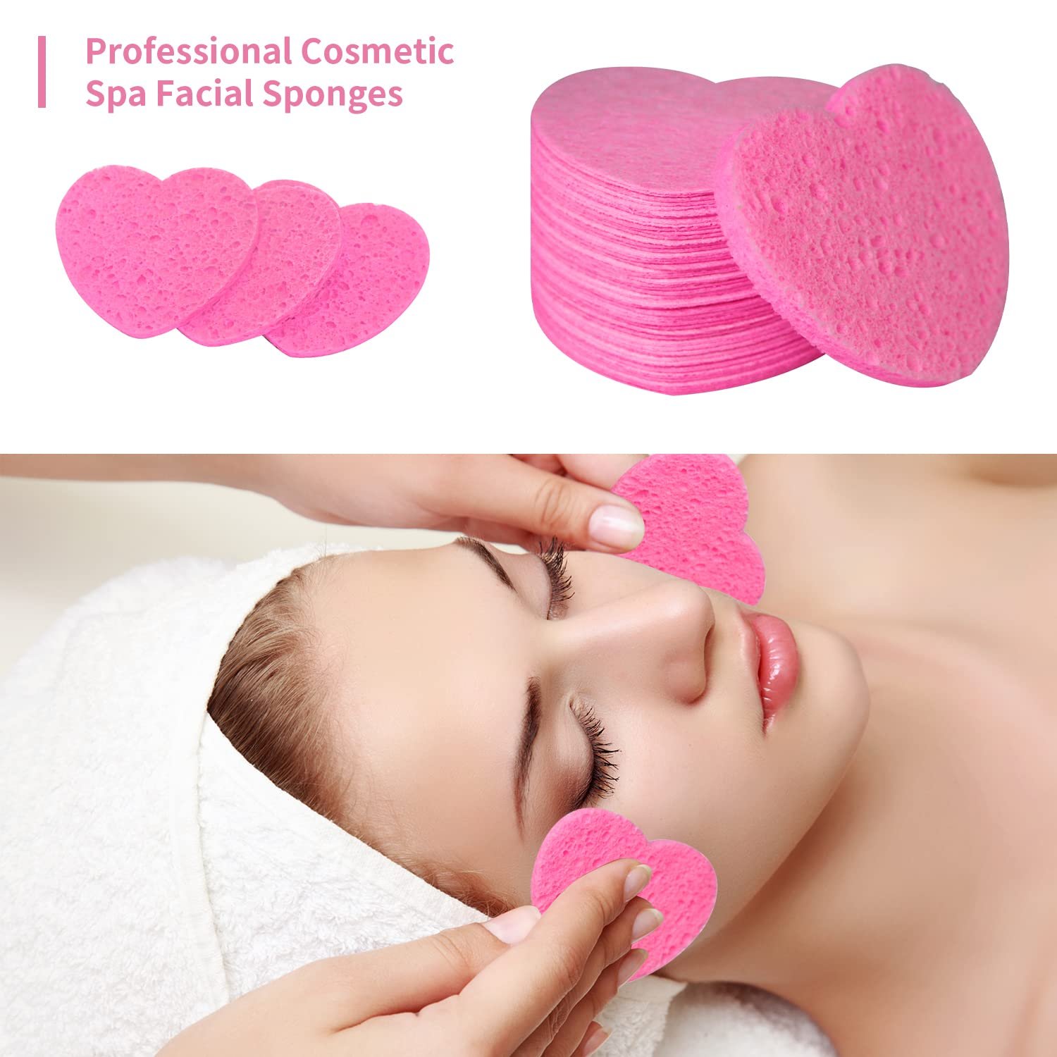 50-Count Facial Sponges Compressed, 100% Natural Cellulose Face Sponge Professional Cosmetic Spa Sponges for Face Cleansing, Exfoliating Mask, Makeup Removal for Travel and Home, Pink - Image 2
