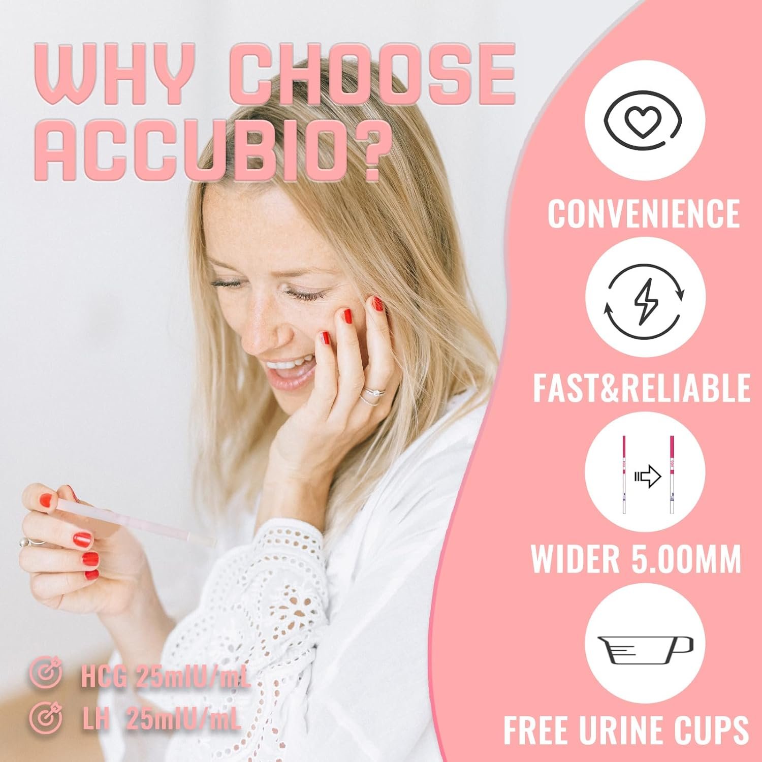 50 Ovulation and 20 Pregnancy Test Strips Combo Kit, Over 99% Accurate Fertility Test, 5mm LH and HCG Predictor Kit, with 70 Free Urine Cups - Image 2