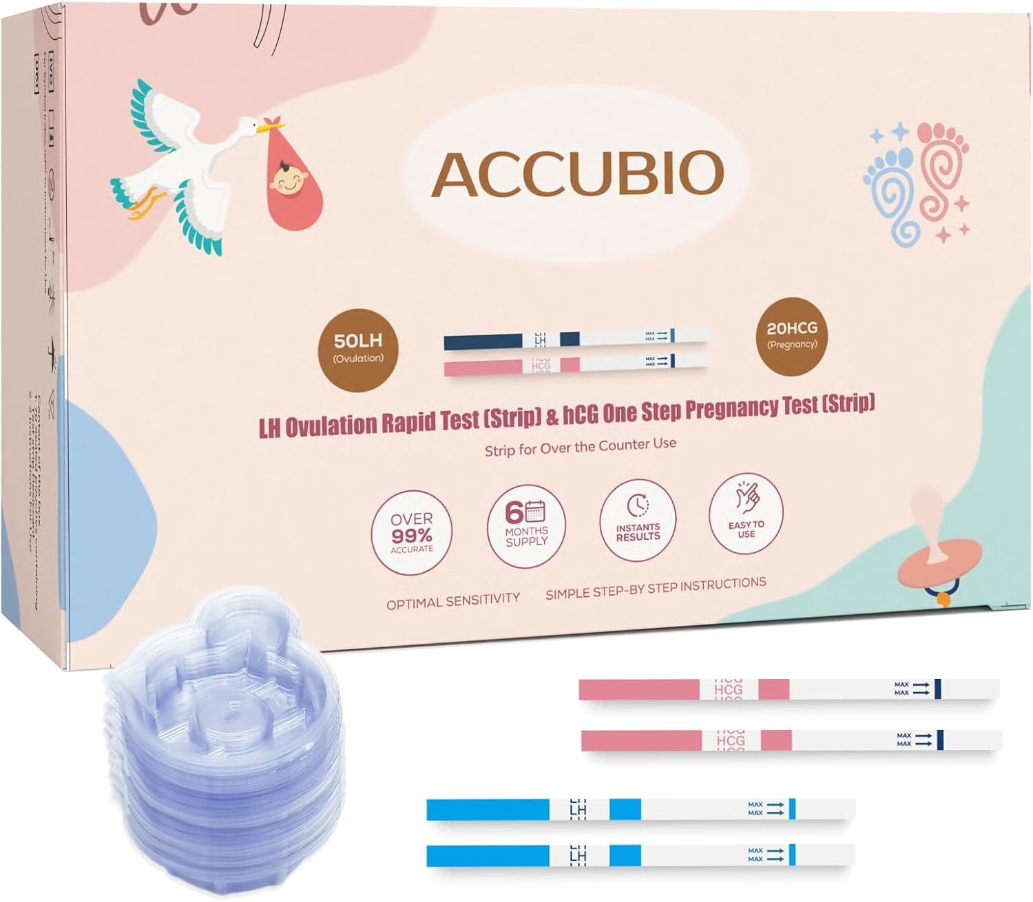 50 Ovulation and 20 Pregnancy Test Strips Combo Kit, Over 99% Accurate Fertility Test, 5mm LH and HCG Predictor Kit, with 70 Free Urine Cups