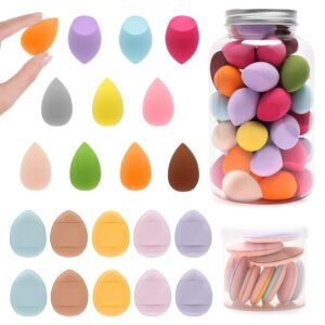 50 PCS Mini Makeup Sponge Set, 40Pcs Mini Beauty Blender + 10 Pcs Finger Makeup Blender, Finger Powder Puff Small Soft Facial Makeup Tools for Foundation, Concealer(Random Color)