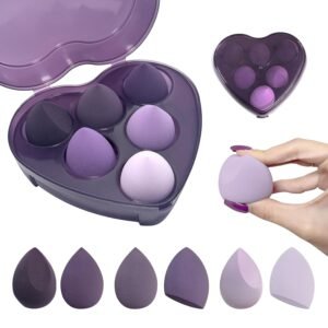 6 Pcs Heart-shaped Makeup Sponge Set,Latex Free Flawless Soft Setting Face Puffs,Multicolor Beauty Sponge Blender Cosmetic Applicator for Powder,Liquid,Facial Makeup Tools