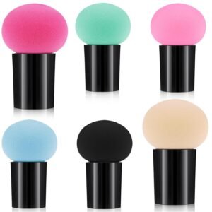6 Pcs Makeup Sponges with Handle Foundation Applicator Sponges Mushrooms-Shaped Makeup Sponge Blender Puff Powder Puff Beauty Tool for Foundation Creams Powders, Dry & Wet Use
