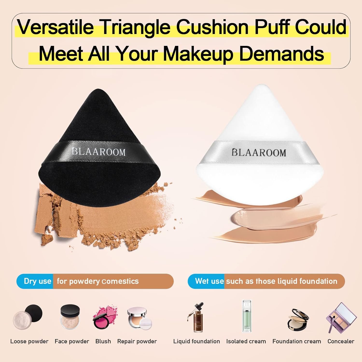 6 Pieces Soft Triangle Powder Puff Face Makeup Velour for Loose Powder Mineral Powder Body Powder Wet Dry Cosmetic Foundation Sponge Makeup Tool - Image 2