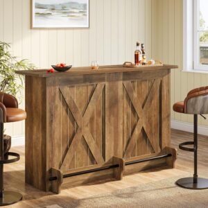 63-Inch Bar Table, 2-Tier Bar Cabinet Height Pub Table with Footrest, Modern Coffee Cabinet for Home Kitchen, Large Home Unit Liquor Furniture, Bistro, Dining Room, Living Room