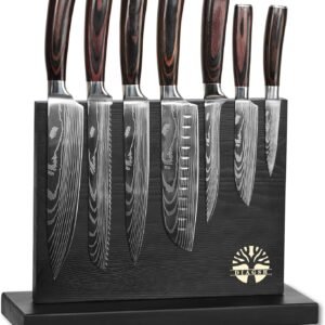 7-Piece Kitchen Knife Set with Magnetic Block - High Carbon Stainless Steel, Hand-Forged, Dishwasher Safe - Professional Knives Set with Block, Versatile Knife Sets for Kitchen