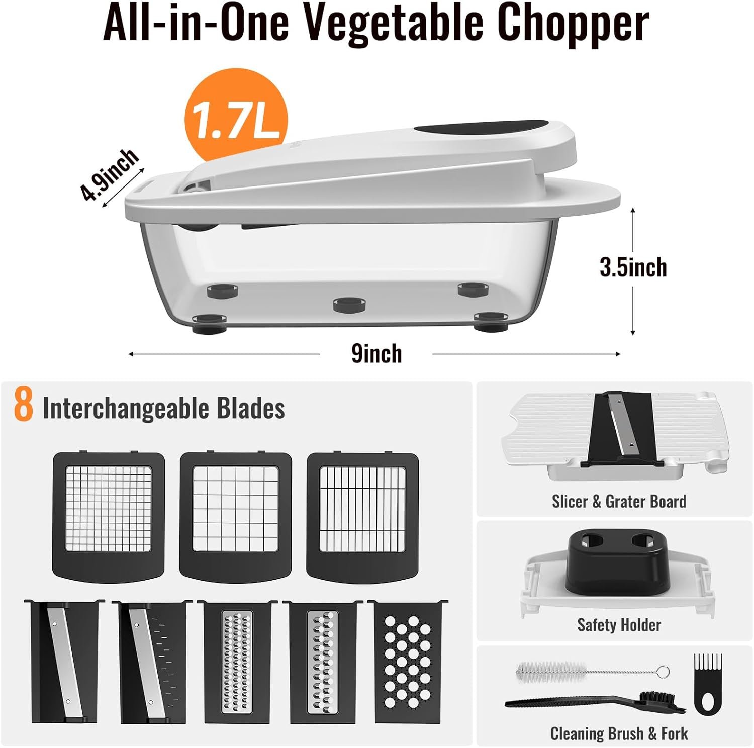 8 Blade All-in-1 Vegetable Chopper Mandoline Slicer with Container, Food Chopper, Onion Chopper, Veggie Cutter for Salad, Kitchen Gadgets Accessories Essentials, White - Image 2