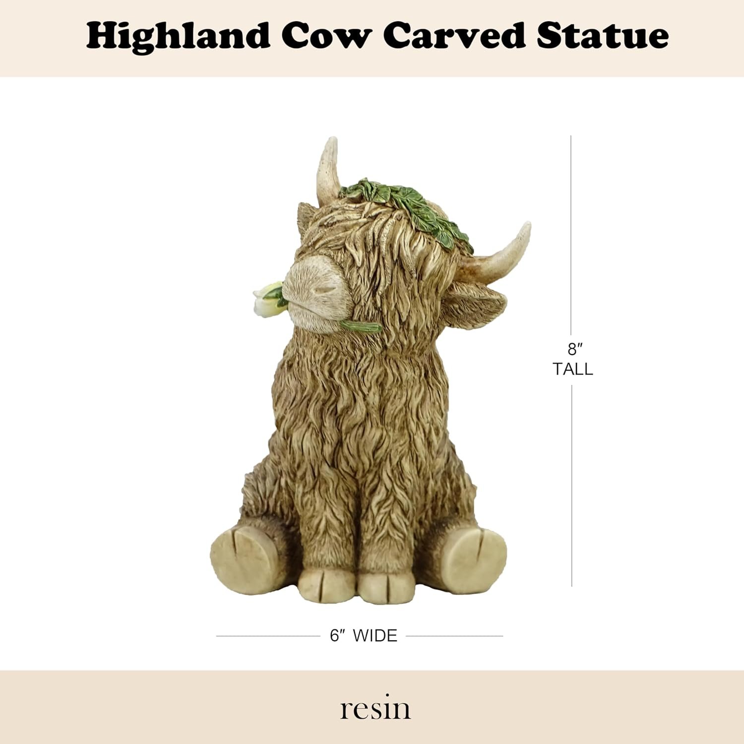 8-Inch Highland Cow Statue - Cute Cartoon Resin Figurine for Farmhouse Decor, Home & Desk, for Family & Friends - Image 2