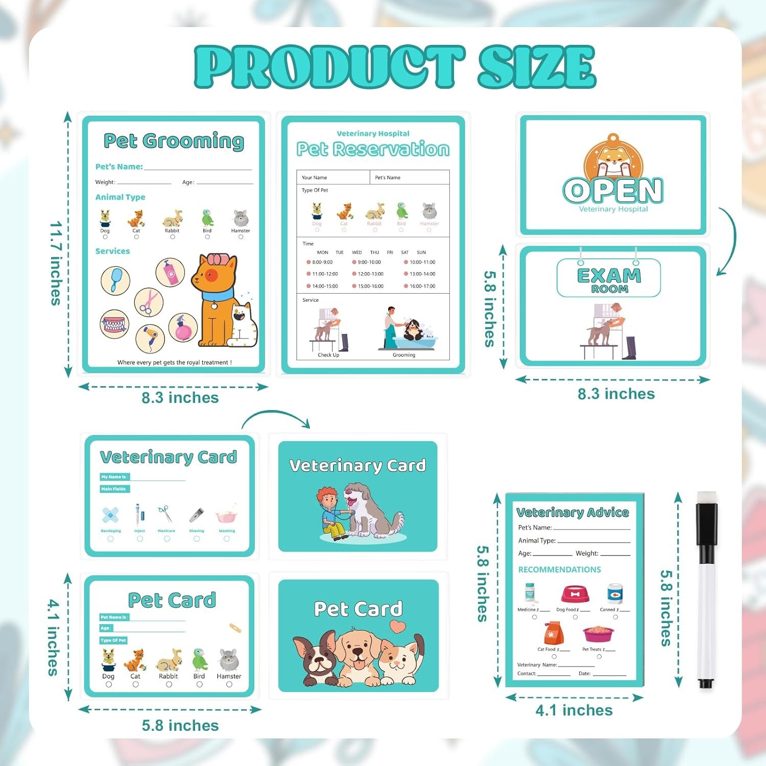 8 PCS Pretend Play Vet Kit Animal Care Pretend Play Veterinarian Supplies Pretend Vet Notepad Kids Double-Sided Imagination Playtime Pads Doctor 30 Pages with Pen for Toddler - Image 2