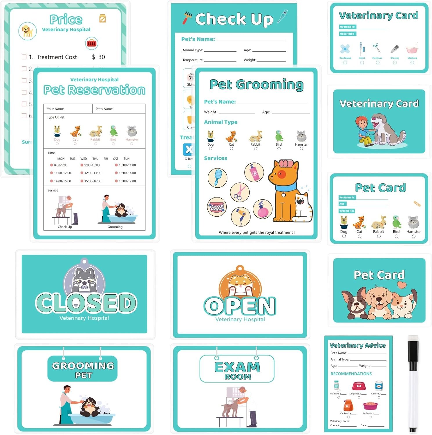 8 PCS Pretend Play Vet Kit Animal Care Pretend Play Veterinarian Supplies Pretend Vet Notepad Kids Double-Sided Imagination Playtime Pads Doctor 30 Pages with Pen for Toddler