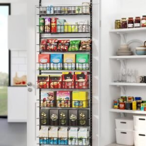 8-Tier Pantry Door Oragnizer, Over The Door Pantry Organizer Rack and Storage, Hanging Spice Rack Shelves Door, Home Office Laundry Room Bathroom & Kitchen Organization Essentials Metal