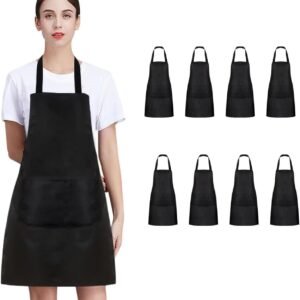 8/12/24 Pack Plain Bib Aprons Bulk, Black Commercial Apron with 2 Pockets, Unisex Apron for Adults Painting BBQ