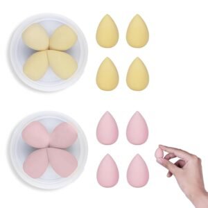 8PCS Mini Beauty Blender, Latex Free Soft Bounce Dual Purpose Small Makeup Sponges with Travel Boxes, No Irritating Makeup Egg for Concealer, Blusher, Foundation, Shadow (Pink+Nude)