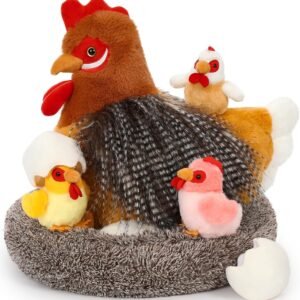 8Pcs Chicken Stuffed Animal, Stuffed Hen with Little Baby Chicks and Coop, Easter Plush Gifts Toys for Kids, Hit of Christmas Farm Party