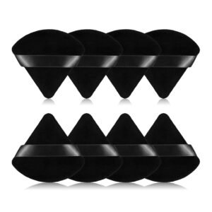 8Pcs of Triangular Powder Puff Makeup Sponges, Made of Super-soft Velvet, Designed for Contouring, Eye, and Corner, Beauty Blender Foundation Mixing Container.(Black)