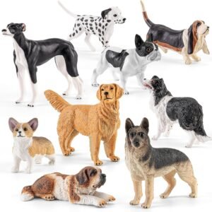 9 PCS Medium Realistic Dog Figurines Set, Pet Animal Toys Figures for Kids, Educational Dog Toy Animals Figurine, Cake Toppers, Learning Toys for Kids Party Favors & Classroom Props