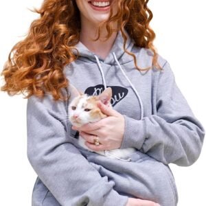ALYC Pet Pouch Hoodie- Dog Cat Holder Carrier Sweatshirt Fleece Big Pouch Pullover for Women (Light Grey, 3X-Large)