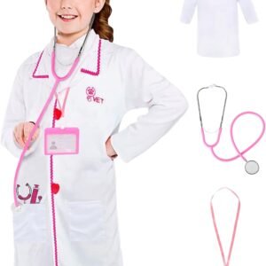 ANPHILE Vet Costume for Kids, Kids Veterinarian Costume, Toddler Doctor Vet Play Set, Career Day Costumes for Girls