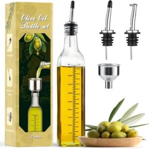 AOZITA 17oz Glass Olive Oil Dispenser Bottle - 500ml Clear -Oil & Vinegar Cruet with Pourers and Funnel - Olive Oil Carafe Decanter for Kitchen