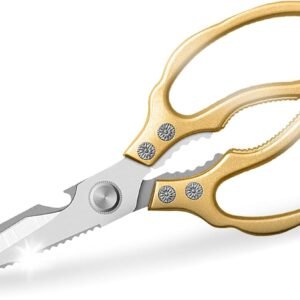 AWinjoy Kitchen Scissors, Heavy Duty Sharp Shears Dishwasher Safe, Kitchen Accessories Cooking Shears for Meat Chicken Fish Poultry Herb Bread (gold)