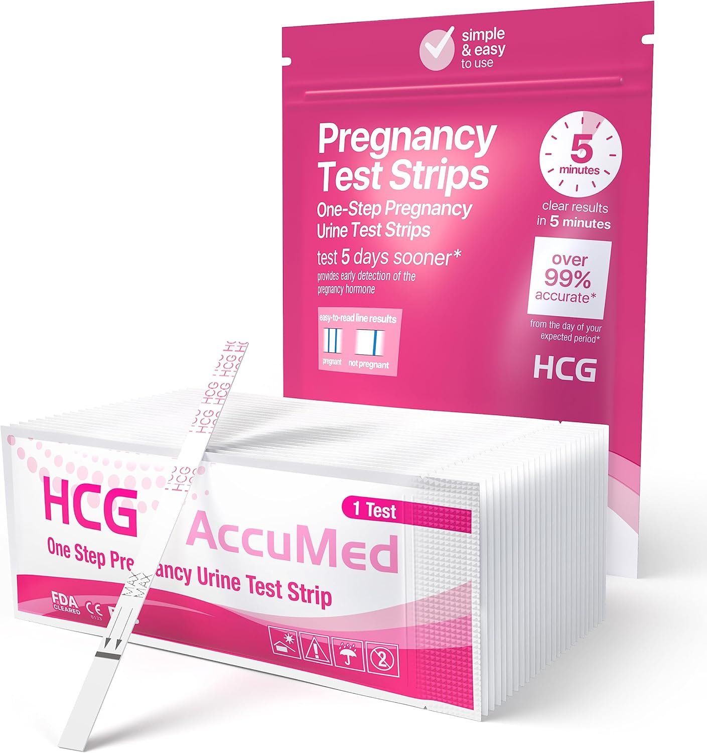 AccuMed Pregnancy Test Strips, 25-Count Individually Wrapped Pregnancy Strips, Early Home Detection Pregnancy Test Kit, Clear HCG Test - Image 2