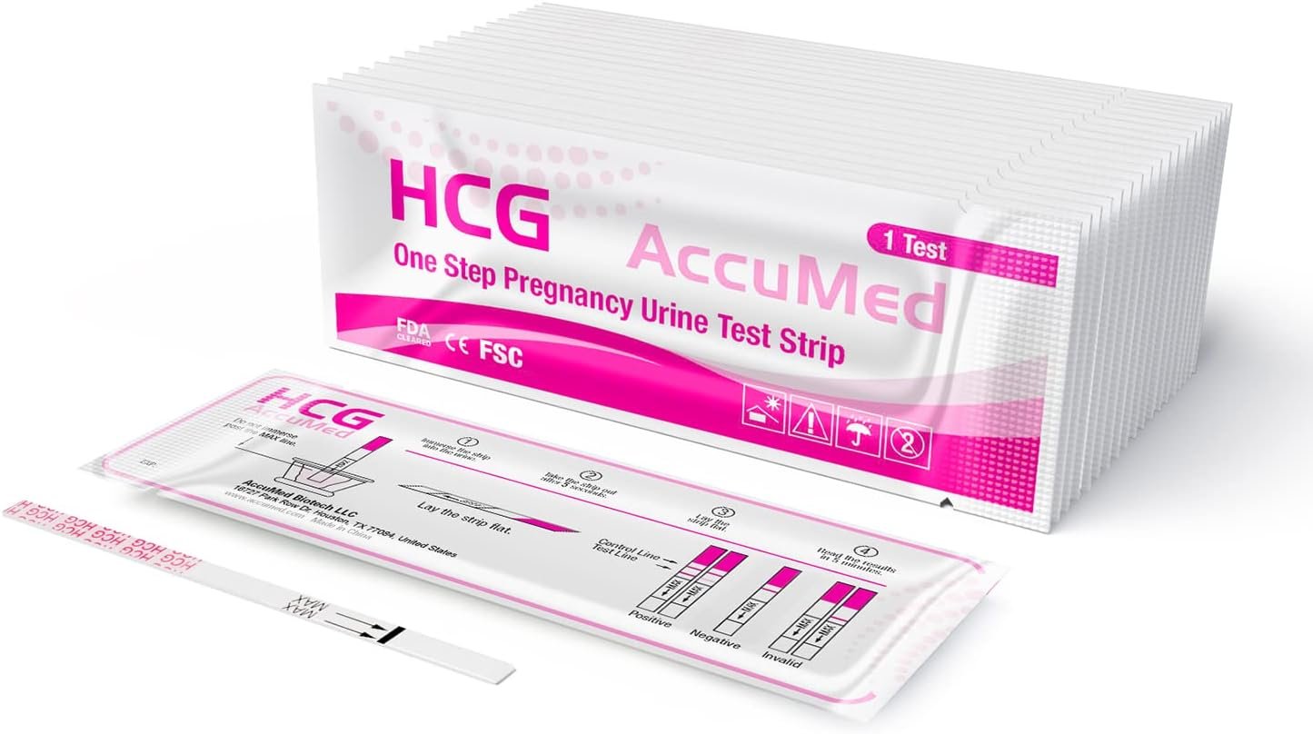 AccuMed Pregnancy Test Strips, 25-Count Individually Wrapped Pregnancy Strips, Early Home Detection Pregnancy Test Kit, Clear HCG Test