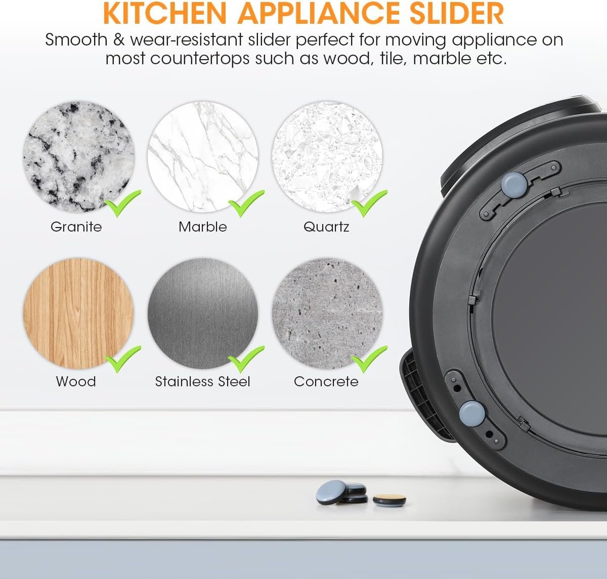 Aieve Appliance Sliders, 8 Pcs Small Appliance Slider for Countertop, Self Adhesive Home Finds Caster Wheels Rollers, Kitchen Must Have Gadgets for Stand Mixers, Coffee Makers, Air Fryers - Image 2