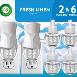 Air Wick Plug in Scented Oil Starter Kit, 2 Warmers + 6 Refills, Fresh Linen, Same Familiar Smell of Fresh Laundry, Eco Friendly, Essential Oils, Air Freshener