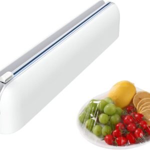 Aluminum Foil & Plastic Wrap Dispenser with Cutter - Easy One-Hand Operation, Space-Saving Kitchen Organizer for Worktops & Cabinets, Magnetic Cling Film Dispenser - Fits 12" Rolls, Gray