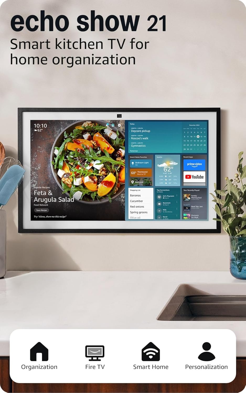 Amazon Echo Show 21 (newest model), Full HD 21" kitchen hub for home organization, with built-in Fire TV, Designed for Alexa+