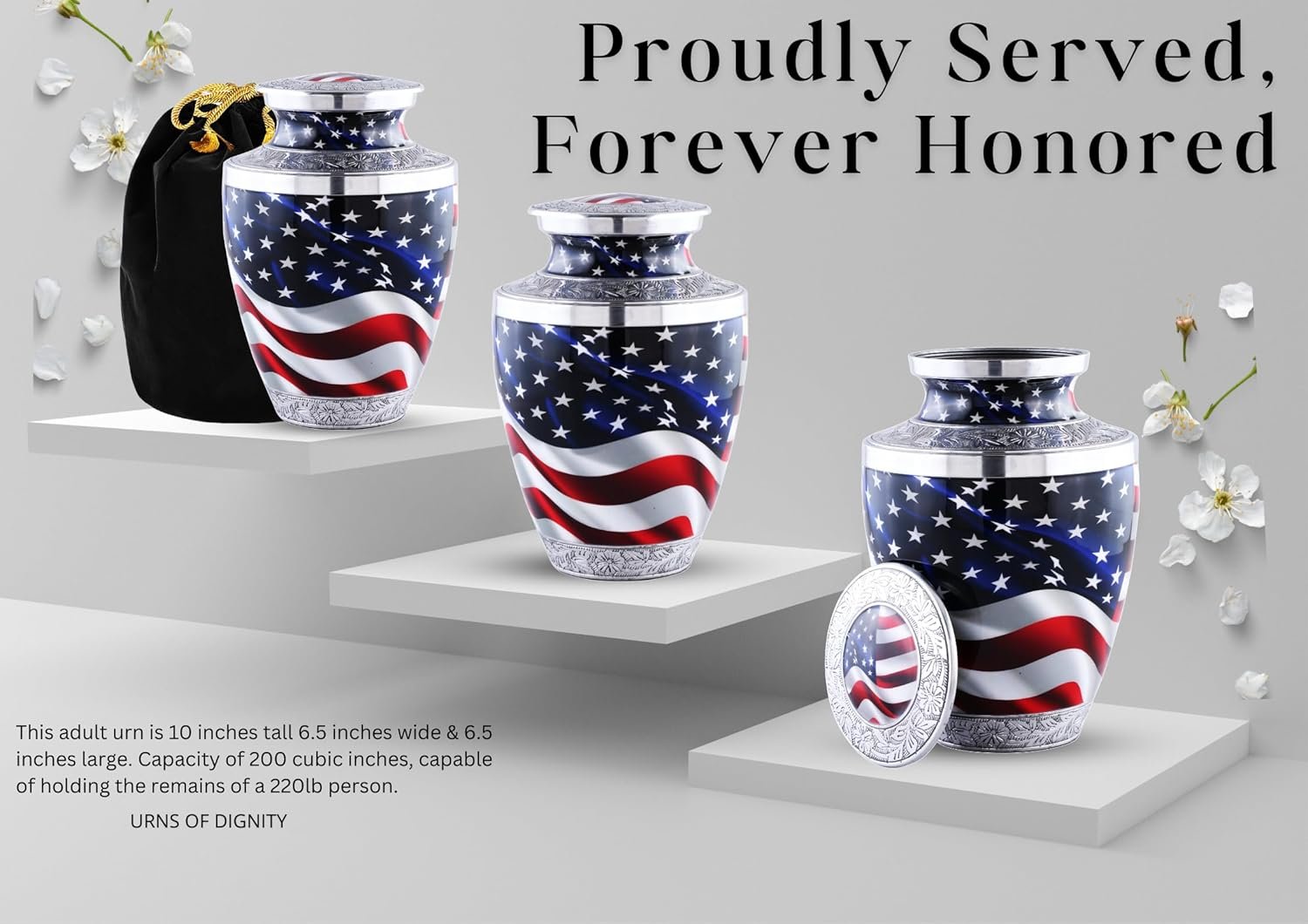 American Flag Cremation Urn – Patriotic Decorative Memorial for Adult Human Ashes, Unisex Design (UOD-DIGNITYAMERICANFLAG25L, Adult) - Image 2