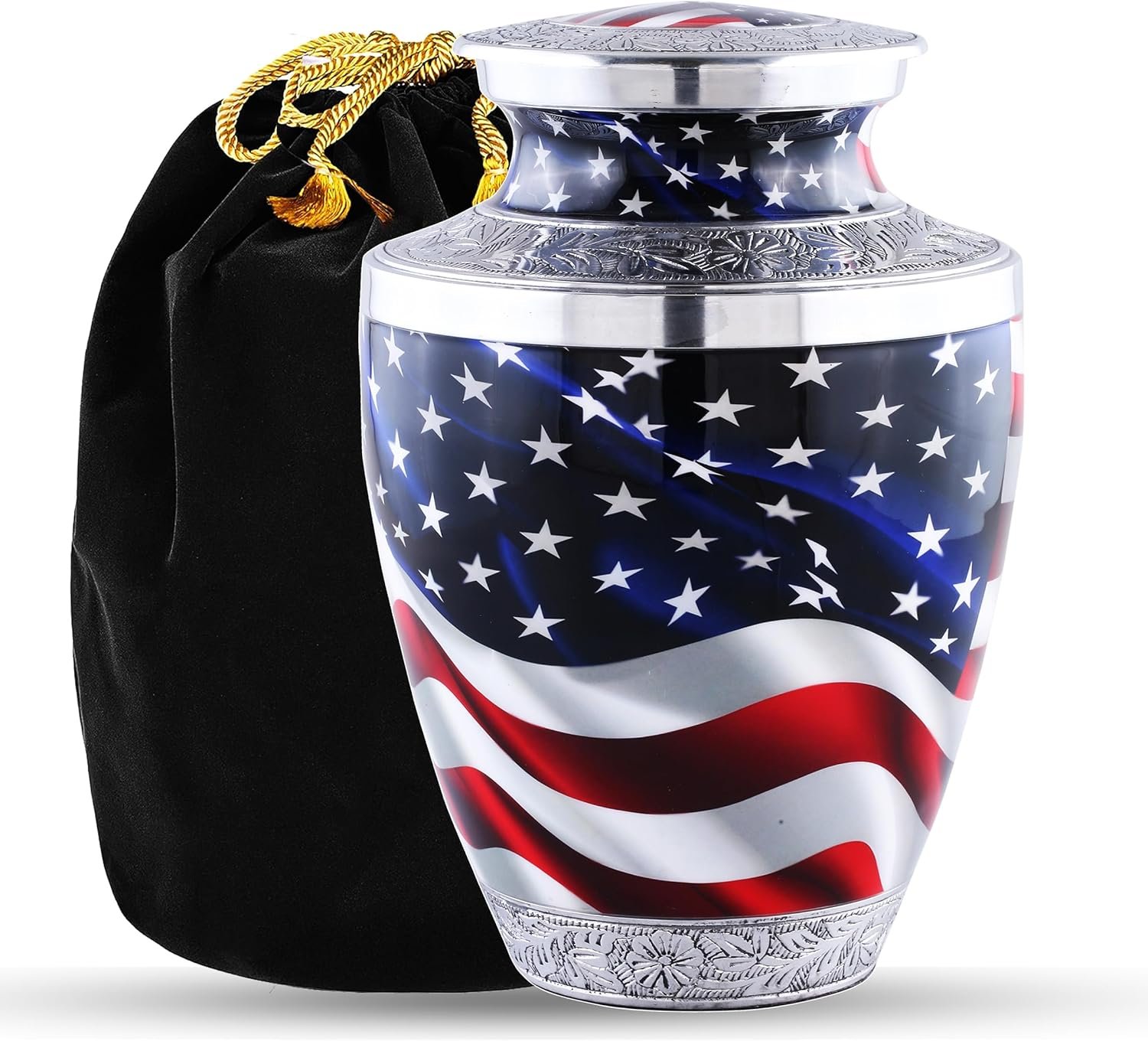 American Flag Cremation Urn – Patriotic Decorative Memorial for Adult Human Ashes, Unisex Design (UOD-DIGNITYAMERICANFLAG25L, Adult)