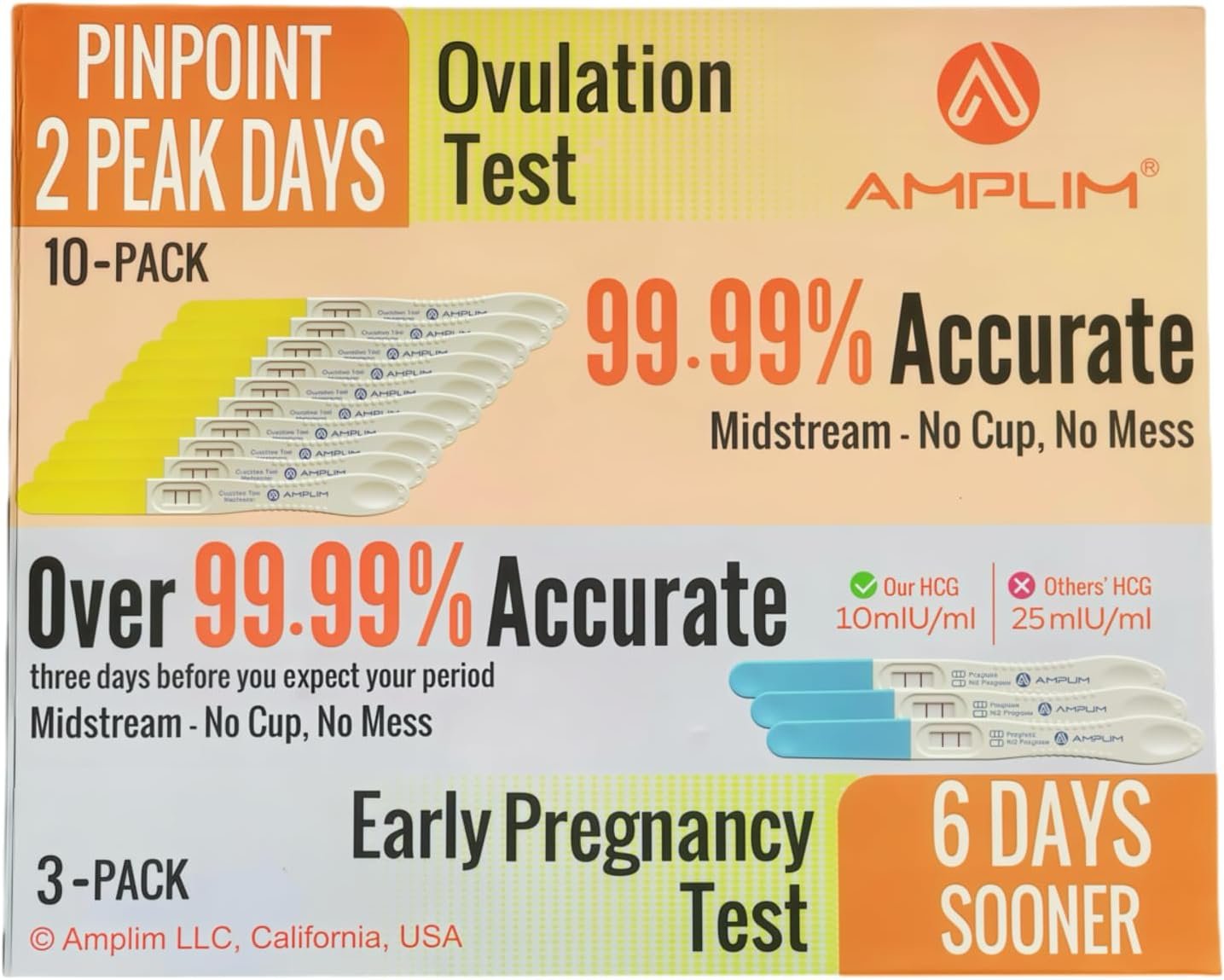 Amplim Midstream Pregnancy Test and Ovulation Tests Kit, Bulk Early Detection HCG & LH Sticks, 99.99% Accurate at Home Predictor 6 Days Early Result, Extra Sensitive Fertility Tracker for Women