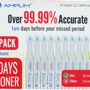 Amplim Pregnancy Test Sticks, HCG Early Detection 6 Days Sooner, Extra Sensitive 10mIU/mL Over 99.99% Accurate, Fast Clear Results in Minutes, Easy Midstream Home Use, 10 Count