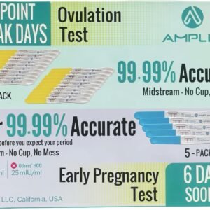 Amplim Pregnancy Test and Ovulation Tests Kit, 25 Pack Bulk Early Detection HCG & LH Sticks, 99.99% Accurate at Home Predictor 6 Days Early Result, Extra Sensitive Fertility Tracker for Women