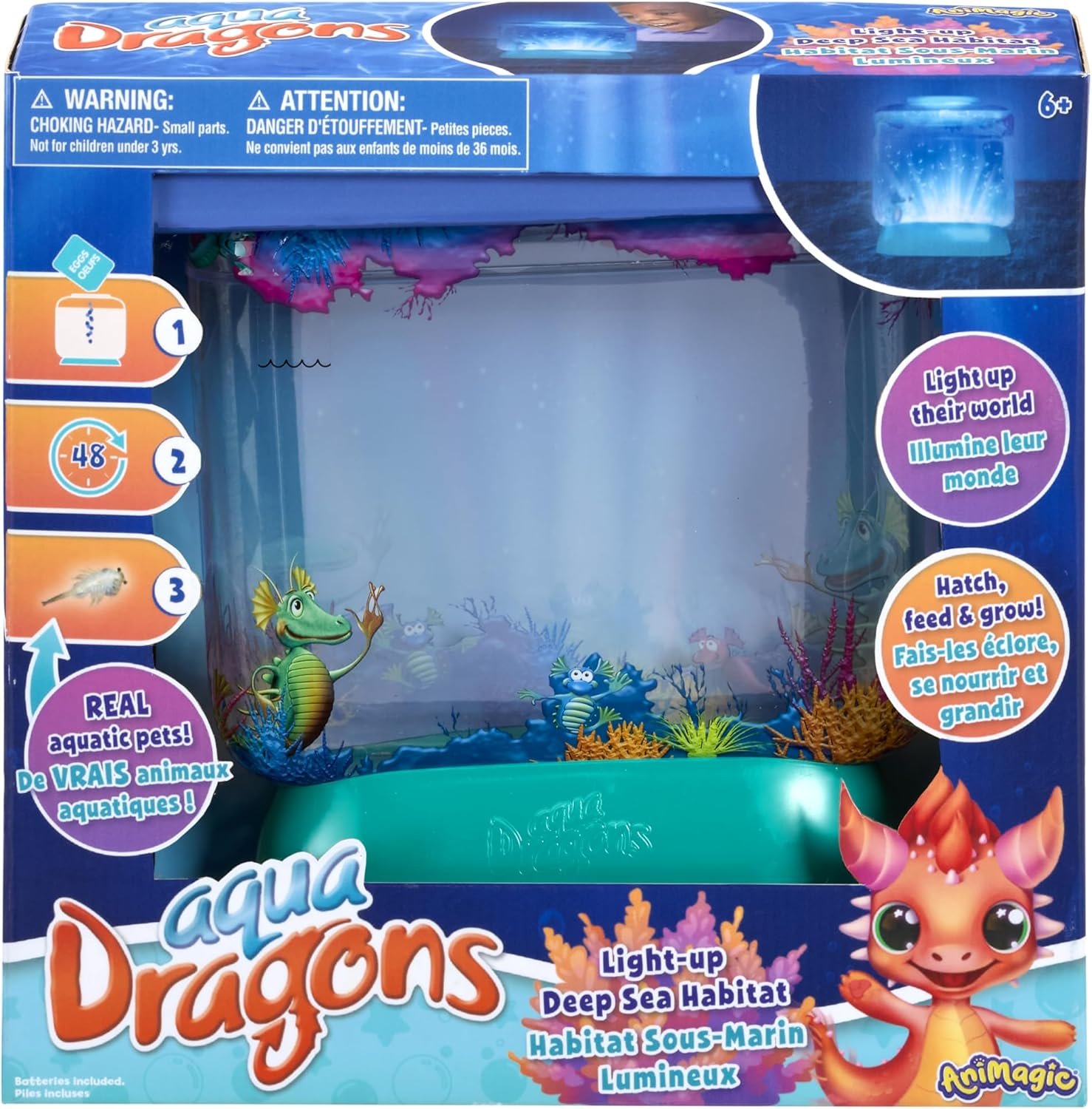 Animagic Aqua Dragons Light-Up Deep Sea Habitat | Build an Aquatic Ecosystem, Watch Prehistoric Pets Hatch & Grow Science Kit | Ages 6+ (Packaging may vary)