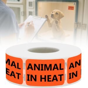 Animal in Heat Veterinary Labels - Pet Care Instruction Stickers for Animal Clinics, Shelters, Pet Stores, 500 PCS/Roll (Animal in Heat, 1.5" L x 1" W)